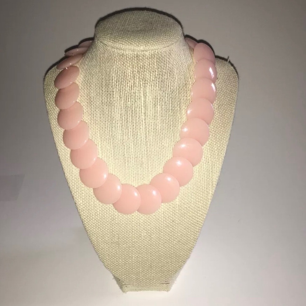 Vntg Trifari Pink Wafer Disc Lucite Necklace 18.5”
